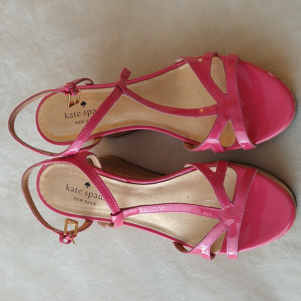Kate Spade Theodora Cork Wedge Platform Ankle Strap Pink Sandals - Picture 5 of 16